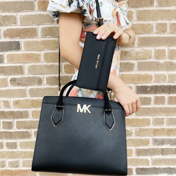 Michael Kors Large Satchel Black Wallet SET - Picture 2 of 7